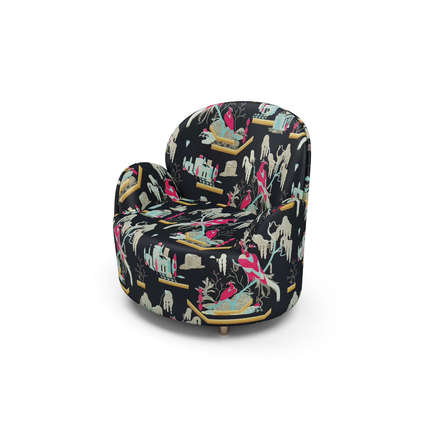 Strings Armchair - Plush Black-Pink Jacquard Fabric