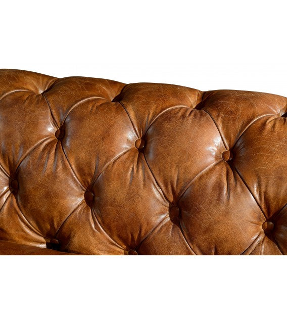 Winston Two Seat Classic Vintage Leather Chesterfield Lounge - Camel Brown