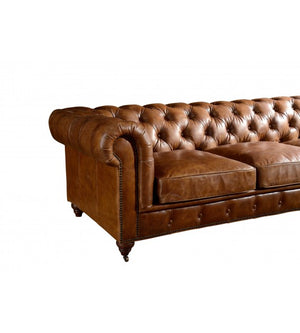 Winston Two Seat Classic Vintage Leather Chesterfield Lounge - Camel Brown