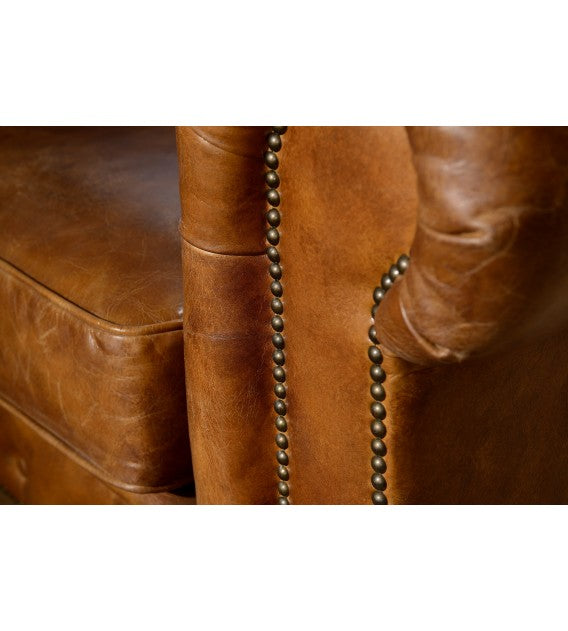 Winston Two Seat Classic Vintage Leather Chesterfield Lounge - Camel Brown