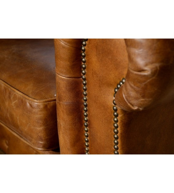 Winston Three Seat Classic Vintage Leather Chesterfield Lounge - Camel Brown