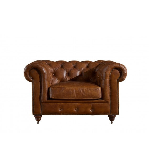 Winston Classic Vintage Leather Chesterfield lounge chair - Camel Brown