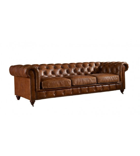 Winston Three Seat Classic Vintage Leather Chesterfield Lounge - Camel Brown