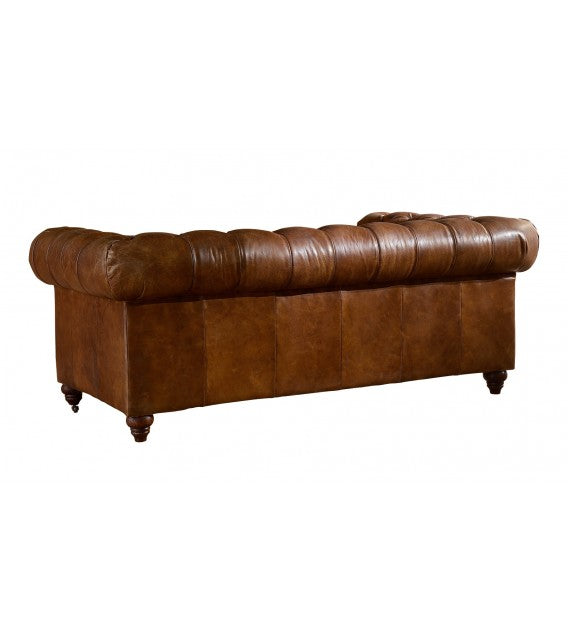 Winston Three Seat Classic Vintage Leather Chesterfield Lounge - Camel Brown