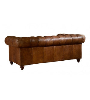 Winston Three Seat Classic Vintage Leather Chesterfield Lounge - Camel Brown