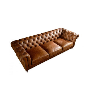 Winston Three Seat Classic Vintage Leather Chesterfield Lounge - Camel Brown