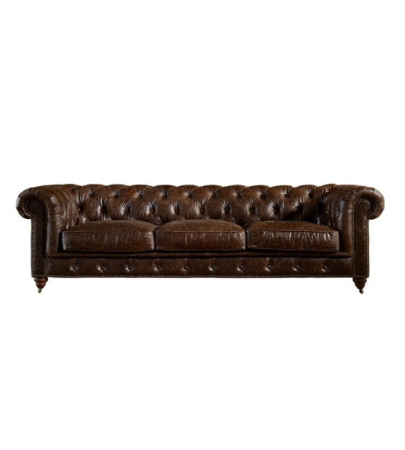 Winston Three Seat Classic Vintage Leather Chesterfield Lounge - Cigar Brown