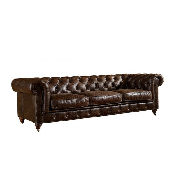 Winston Three Seat Classic Vintage Leather Chesterfield Lounge - Cigar Brown