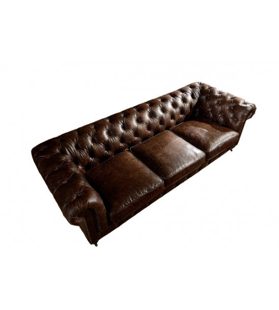 Winston Three Seat Classic Vintage Leather Chesterfield Lounge - Cigar Brown