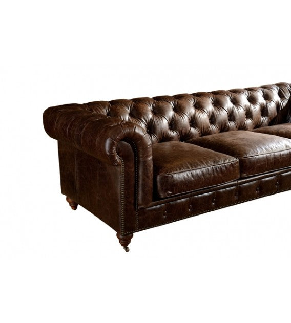 Winston Three Seat Classic Vintage Leather Chesterfield Lounge - Cigar Brown