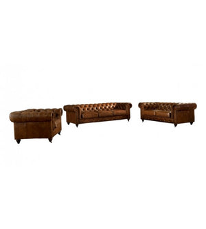 Winston Two Seat Classic Vintage Leather Chesterfield Lounge - Camel Brown