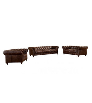 Winston Three Seat Classic Vintage Leather Chesterfield Lounge - Cigar Brown